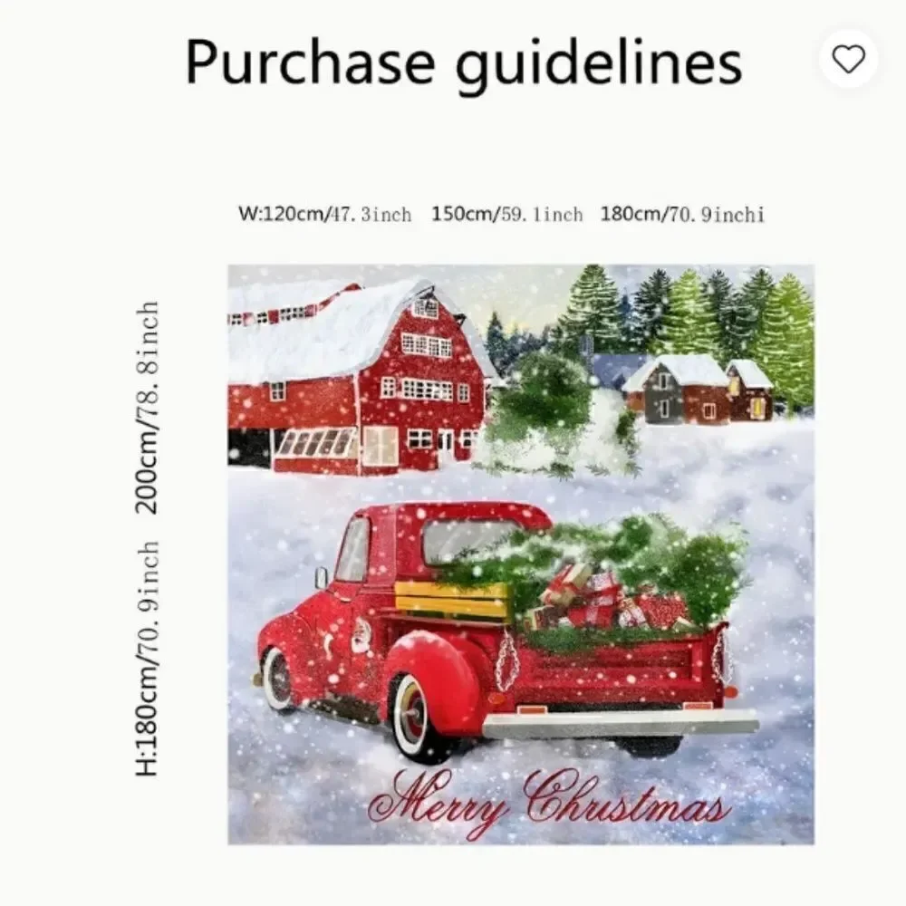 NEW! Christmas Vintage Red Truck Fabric Shower Curtain and Hooks Set Holidays